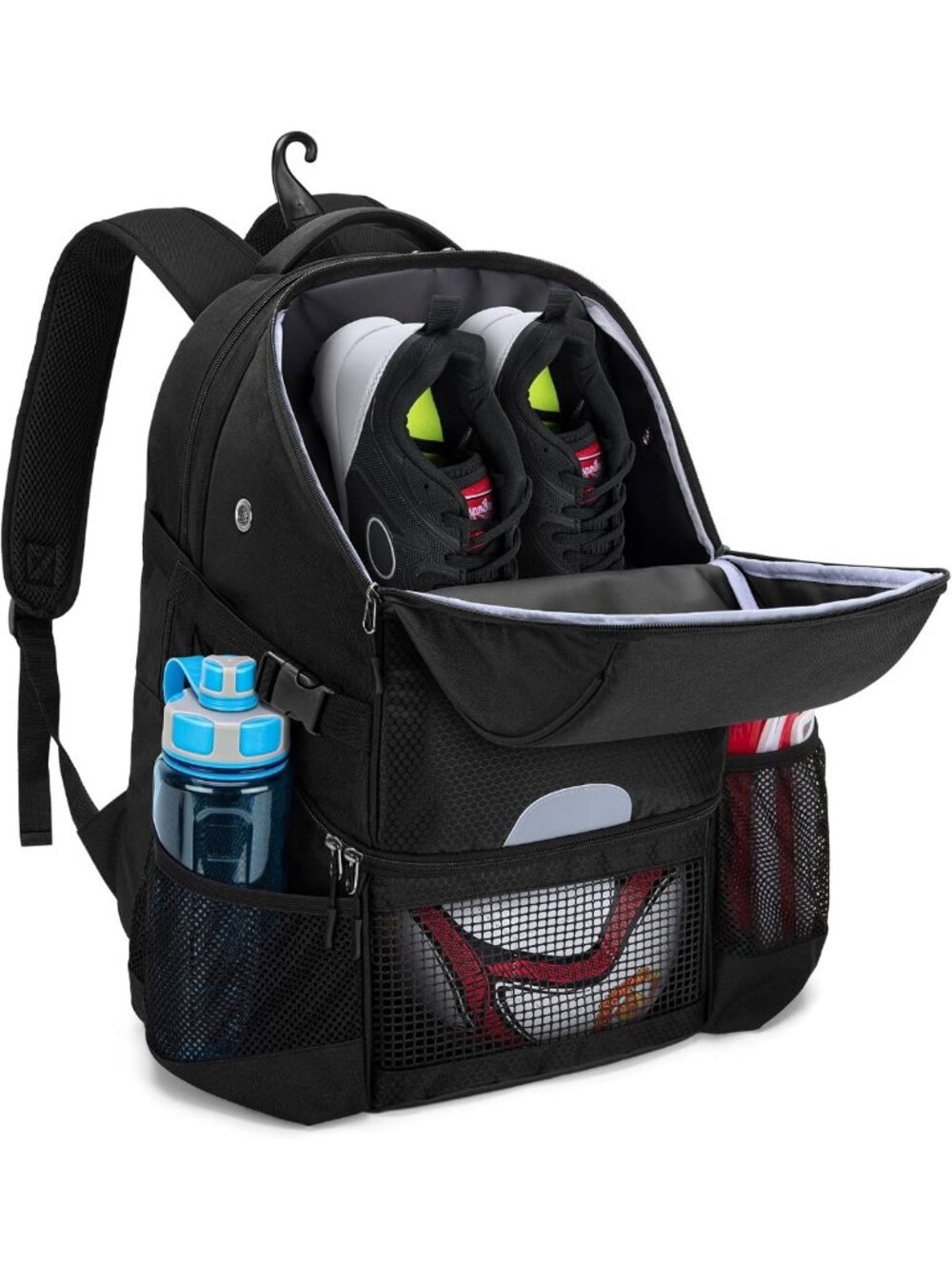 Large Capacity Sports Backpack for Men - Soccer & Basketball Bag, Black